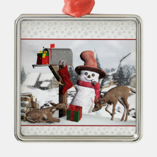 Metal Ornamento de Prata de Neve Deer Silver da Caixa de