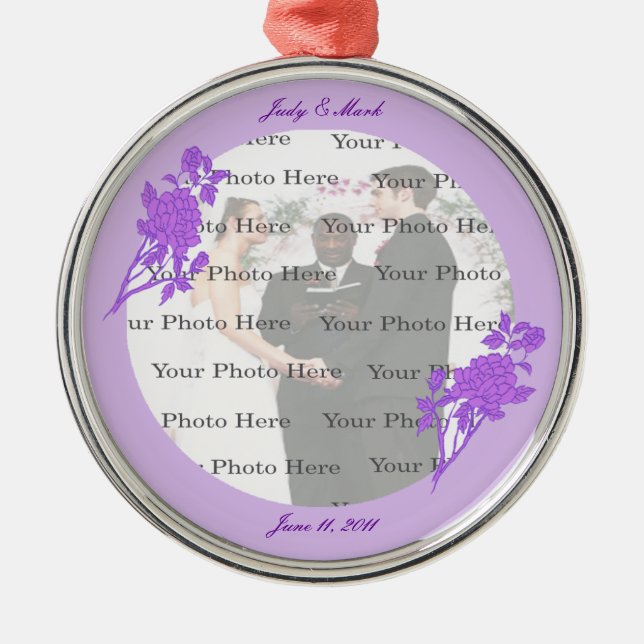 Metal Ornamento de Prata Redonda Personalizada com Flor  (Frente)