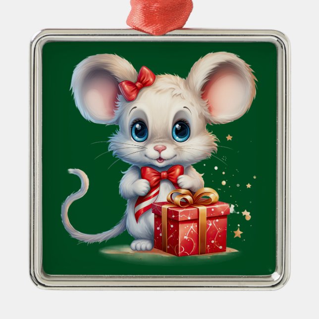 Metal Ornamento de Rato de Natal Bonito (Frente)