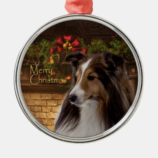 Metal Ornamento de Sheltie do feriado (Frente)