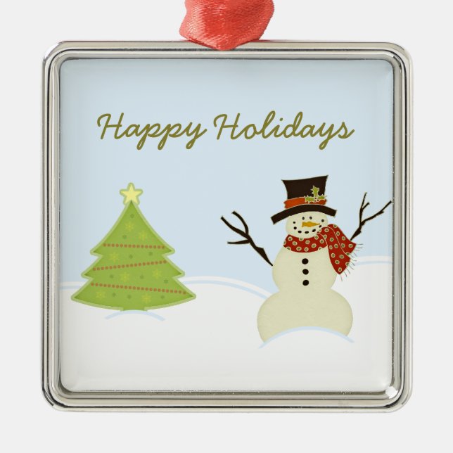 Metal Ornamento de Snowman e Tree Natal Premium (Frente)