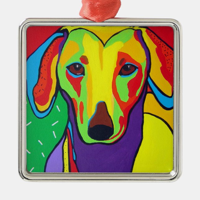 Metal Ornamento do cachorrinho de Daschund (Frente)