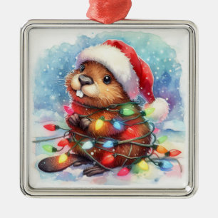 Metal Ornamento do castor de Natal