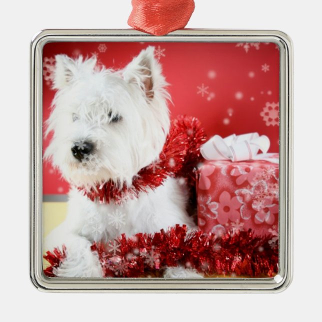Metal Ornamento do floco de neve do Natal de Westie (Frente)
