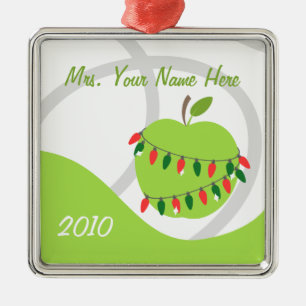 Metal Ornamento do professor - Apple & luzes de Natal