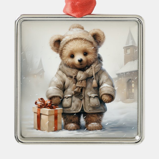 Metal Ornamento do Urso de Teddy de Natal (Frente)