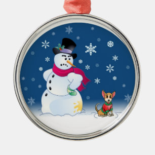 Metal Ornamento frio da chihuahua e do boneco de neve