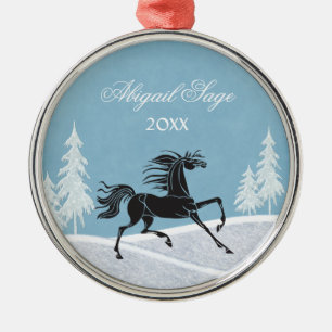 Metal Ornamento Personalizado de Cavalo Silhueta e Neve