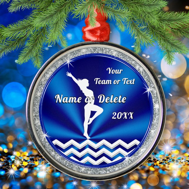 Metal Ornamento Personalizado de Gymnast de Árvore de Na (Gymnastics Christmas Ornaments. Christmas gifts for gymnasts. Gymnastics Ornaments. Blue and White.)