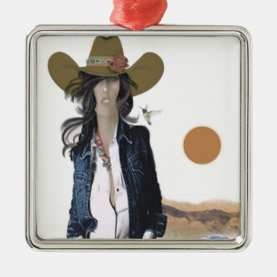 Metal Ornamento Personalizado, Ornamento De Cowgirl, Pre