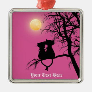 Metal Ornamento Quadrado de Gato Premium com Dois Amante
