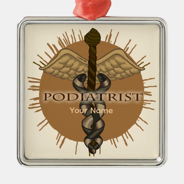 Metal Ornamento Quadrado Premium Caduceu de Podólogo (Frente)