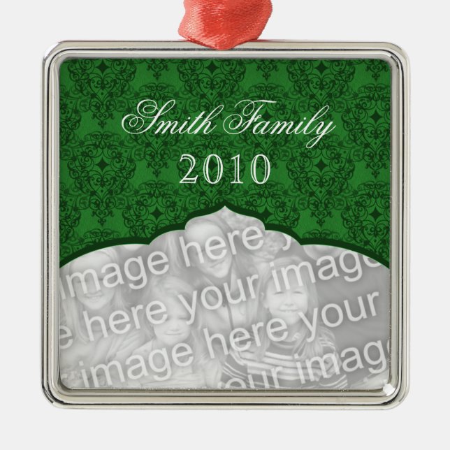 Metal Ornamento Quadrado Premium Damask de Natal Elegant (Frente)