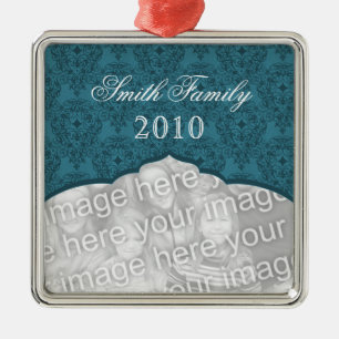 Metal Ornamento Quadrado Premium Damask de Natal Elegant