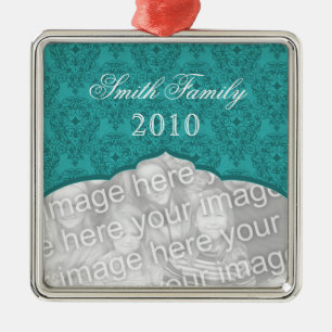 Metal Ornamento Quadrado Premium Damask de Natal Elegant
