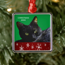 Metal Ornamento Quadrado Premium de Natal 20XX Gato Pret