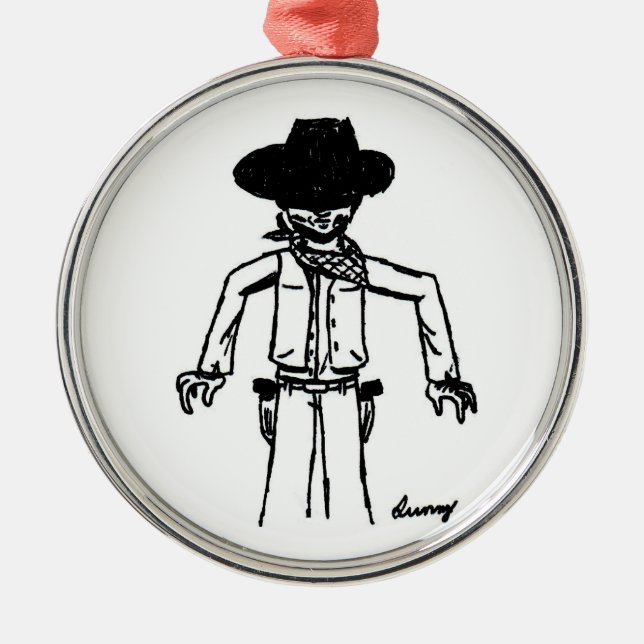 Metal Ornamento Redondo de Desenhos do Cowboy (Frente)