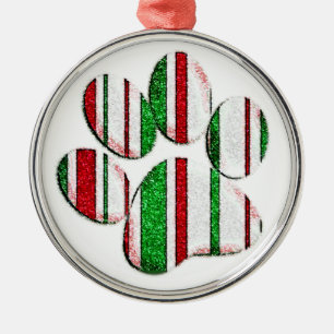 Metal Ornamento redondo de impressão de pata de Natal re