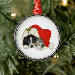 Metal Ornamento Redondo de Puppy e Kitten Premium