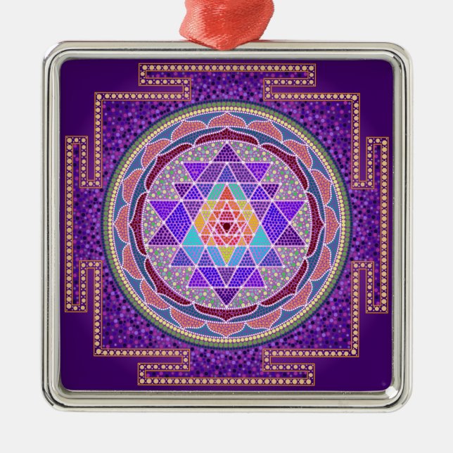Metal Ornamento roxo de Sri Yantra (Frente)