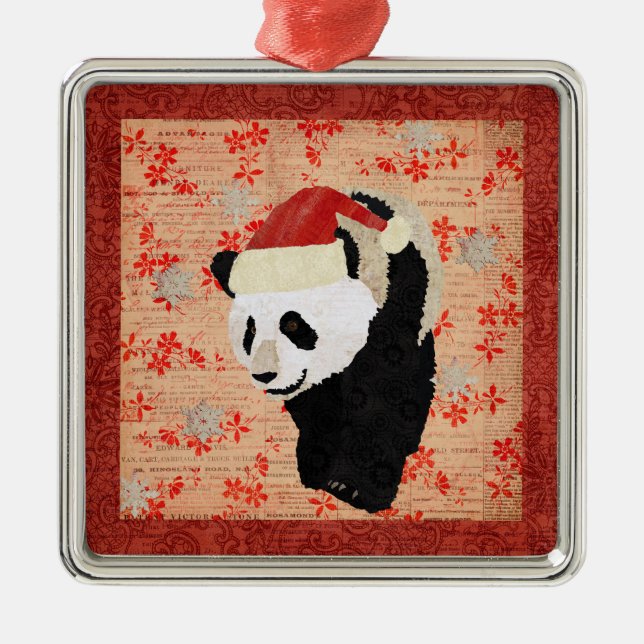 Metal Ornamento vermelho dos flocos de neve da panda (Frente)