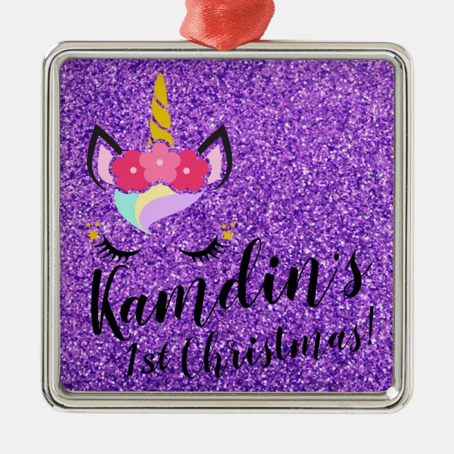 Metal Ornamento XMAS de Glitter Roxo Personalizado do Un (Frente)