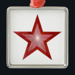 Metal Pasta de ornamento Red Star<br><div class="desc">Design moderno com uma estrela brilhante,  cintilante vermelha e branca sobre fundo branco. Ornamento com um design personalizável vermelho e branco para você personalizar com seu próprio texto,  imagens e ideias. Criado por Jess Perry usando fotografias originais e técnicas digitais.</div>