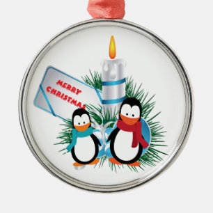 Metal Pinguins e ornamento personalizado de Velas