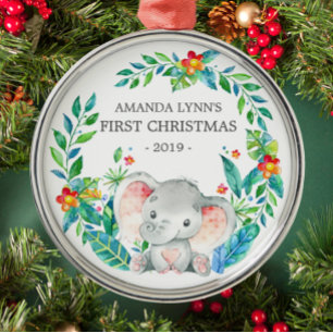 Metal Primeiro Ornamento de Natal do Filhote de Elefante