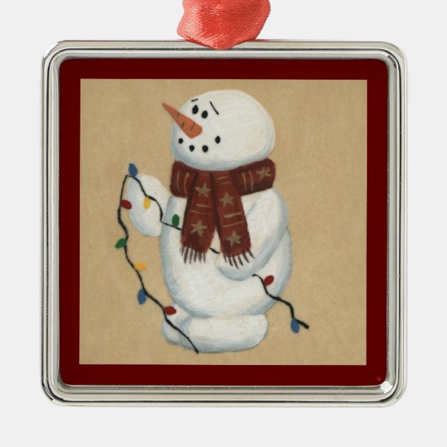Metal Snowman Com Ornamento De Luzes (Frente)
