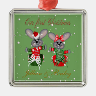 Metal Sr. & Sra. Primeiro Ornamento do Rato de Natal