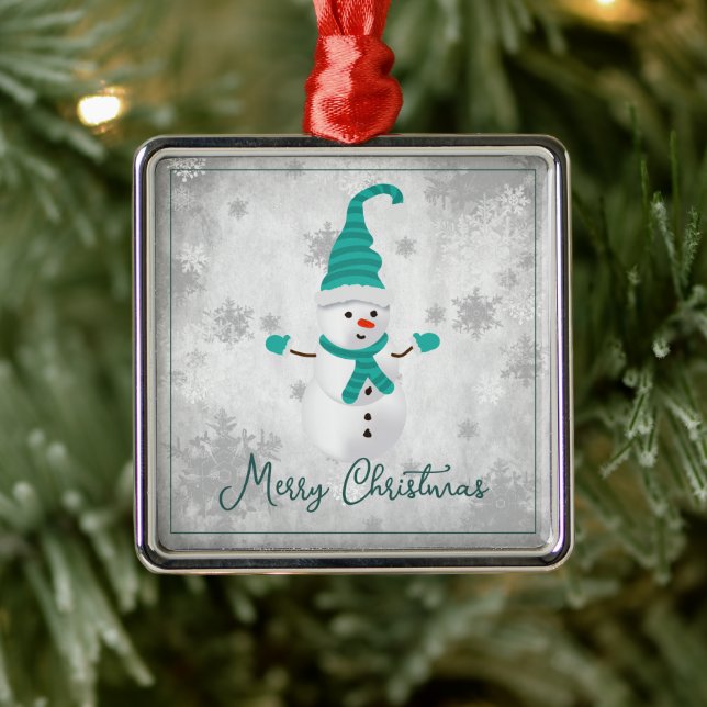 Metal Teal Cute Snowman - Ornamento de Férias (Árvore)