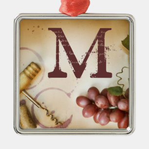 Metal Uvas De Vinho Vermelho Monograma Ornamento Inicial