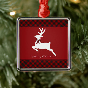 Metal Veado de Natal alegre com arco xadrez Ornamento de