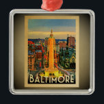 Metal Viagens vintage do ornamento de Baltimore Maryland<br><div class="desc">Um ornamento legal de Baltimore do estilo do vintage que caracteriza uma cena do centro da skyline da cidade.</div>