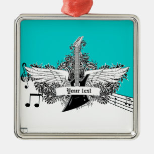 Metal Violão branco-preto elétrico com ornamento de asas