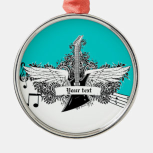 Metal Violão branco-preto elétrico com ornamento de asas