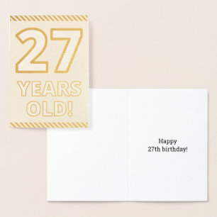 Metalizado Cartão de Aniversário "27 ANOS!" com Folha de Ouro