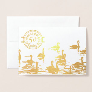 Metalizado Cartão de aniversário de casamento do Swan 50º 