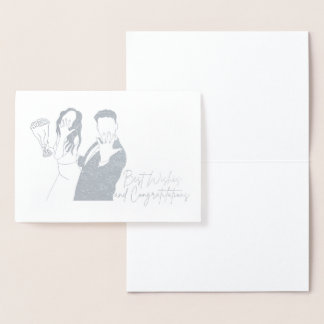 Metalizado Cartão de Casamento, Minimalista, Noiva, Groom, Va