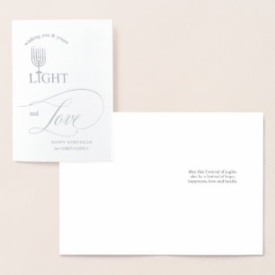 Metalizado Cartão de Foil Menorah Hanukkah Light and Love