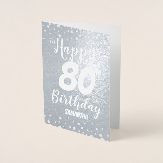 Metalizado Cartão de Foil Personalizado de Aniversário 80 Hap (Frente)
