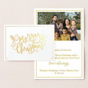 Metalizado Cartão de Foto Gold para a Família Feliz de Natal
