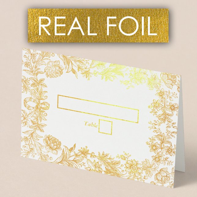 Metalizado Cartão De Local De Casamento Botânico De Folha De  (Real Gold Foil Floral Botanical Wedding Place Card)