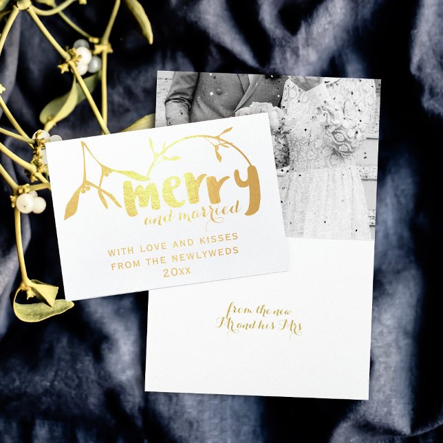 Metalizado Cartão de Natal com feliz e Mistura de Casamentos (Add your photo and inside greeting to the Merry & Married Holiday Foil Card)