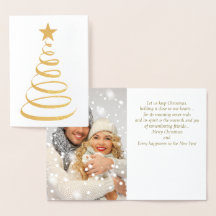 Cartão de Natal com Foto em Folha de Ouro com Árvo