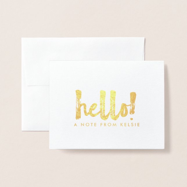 Metalizado Cartão de Nota Personalizada Hello Folha Gold (Frente com envelope)
