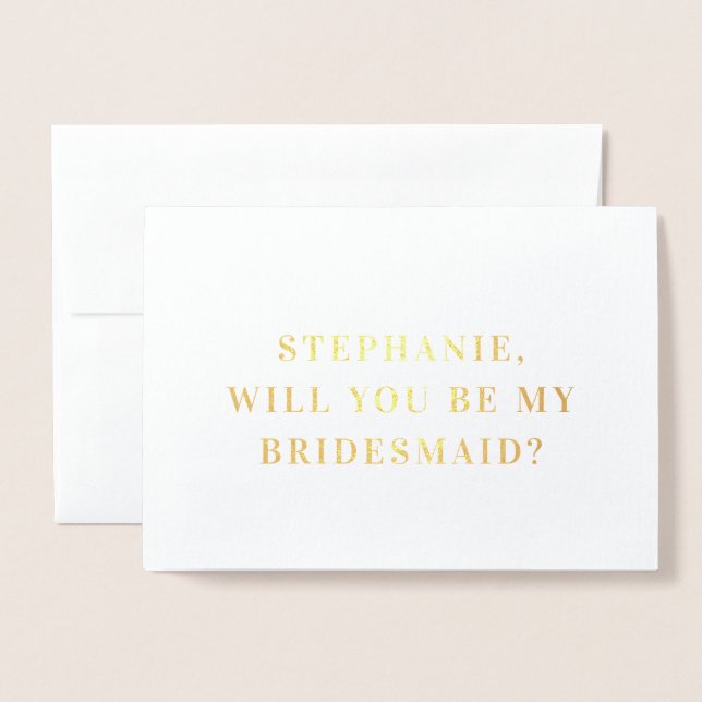 Metalizado Cartão de Proposta Bridesmaid do Nome Elegante Min (Frente com envelope)