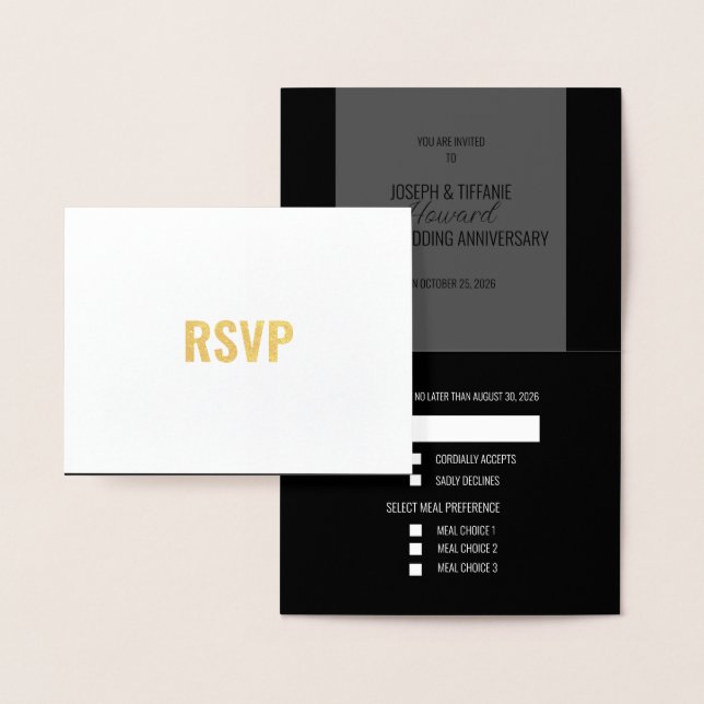 Metalizado Cartão de Resposta RSVP de Aniversário de Casament (Display)