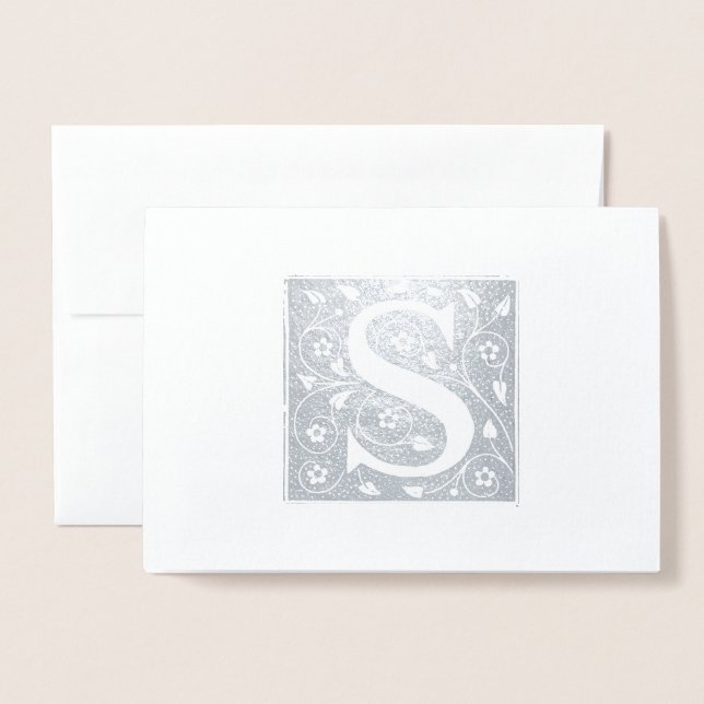 Metalizado Cartão de Saudação Monograma Elegante S | Floral V (Frente com envelope)